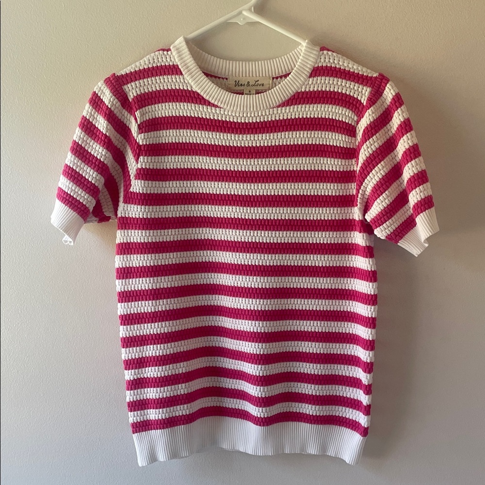 Vine & Love Pink and White Striped Knit Top